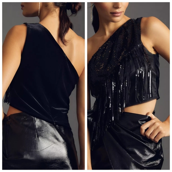 Antropologie Eva Franco  Black One-Shoulder Top . - Picture 1 of 13